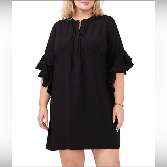 Vince Camuto Plus Size Flutter Sleeve Pintuck Dress Size 1X Navy Floral Print - Picture 11 of 12